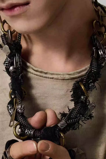 Distressed Watcher Statement Necklace -  statement jewelry - Distressed Watcher Necklace with Unique Industrial Style - View 5