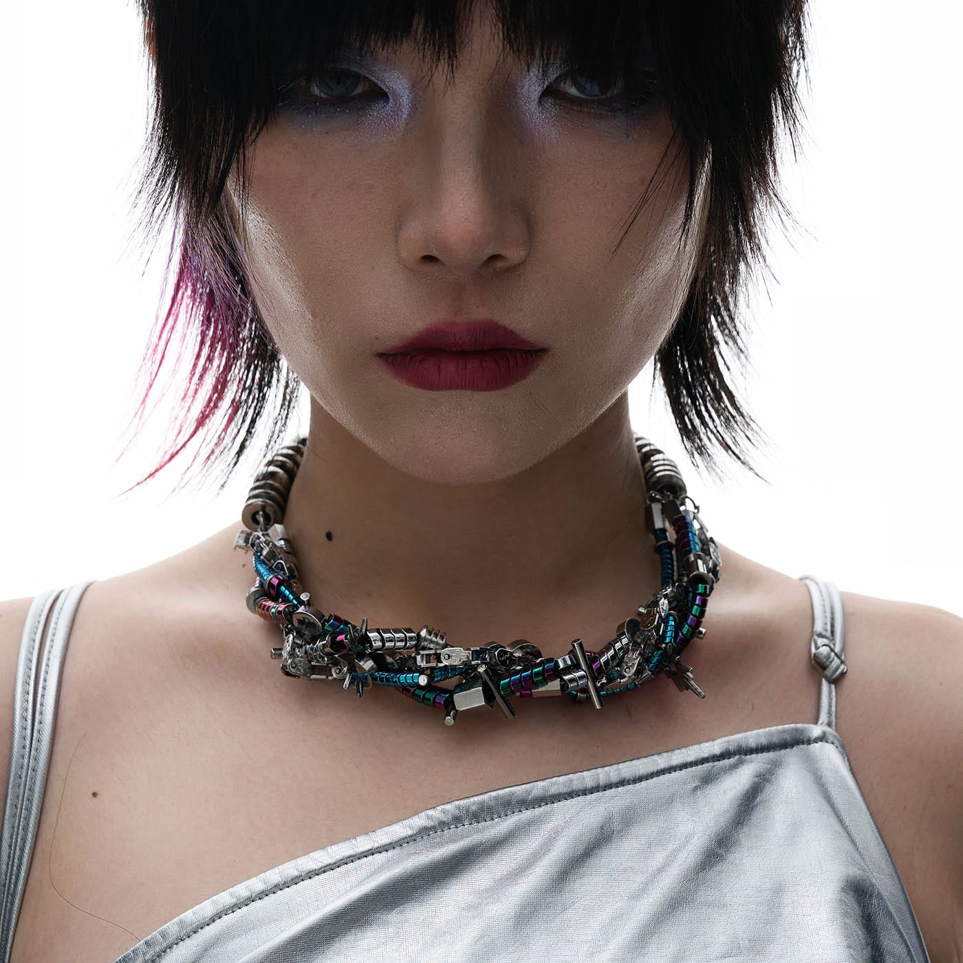 Doomsday Disco Charm Necklace - layering accessories - Unique Mechanical-Inspired Doomsday Disco Necklace - Main view