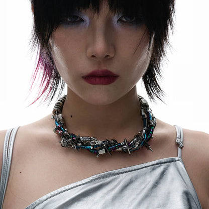 Doomsday Disco Charm Necklace - layering accessories - Unique Mechanical-Inspired Doomsday Disco Necklace - Main view