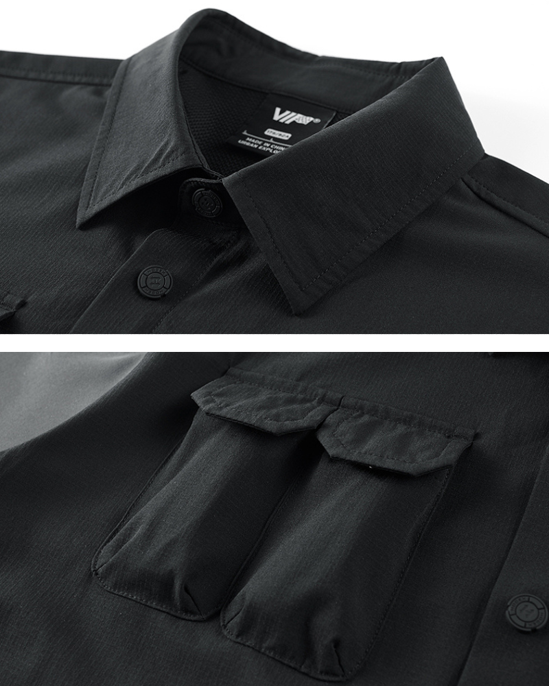 Dynamic Color-Block Techwear Shirt -  black gray shirt - Color-Block Techwear Shirt for Functional Style - View 3