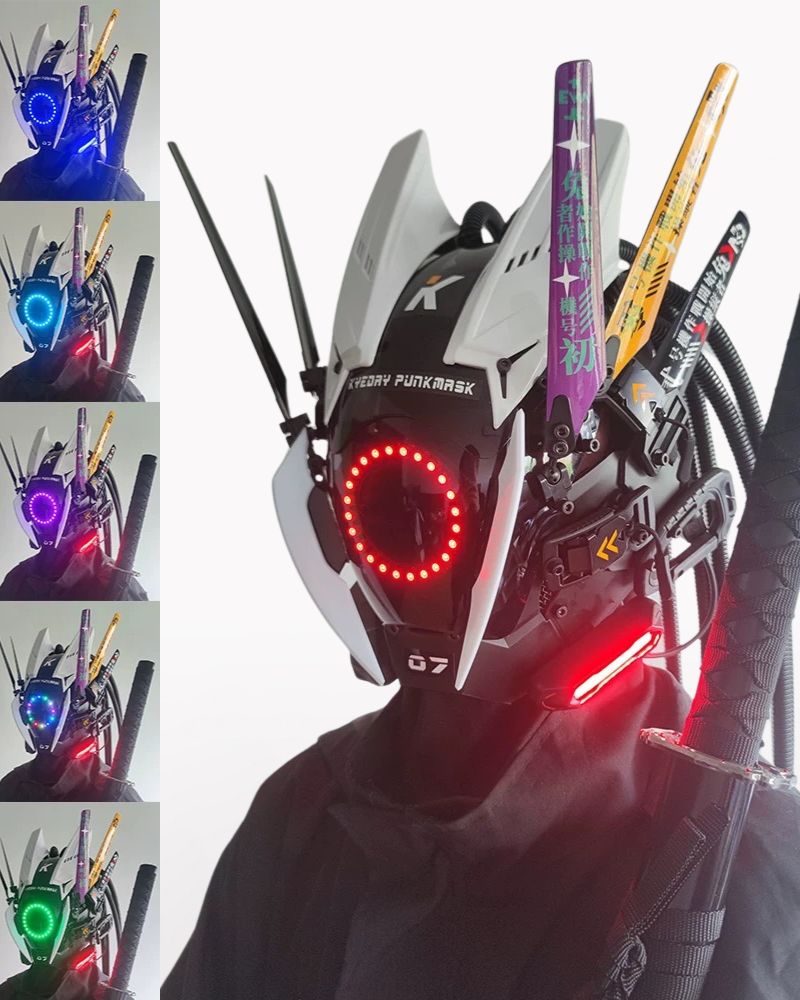 Dynamic Color-Changing Helmet Mask -  halloween mask - LED Color-Changing Cyberpunk Helmet Mask for Events - View 6
