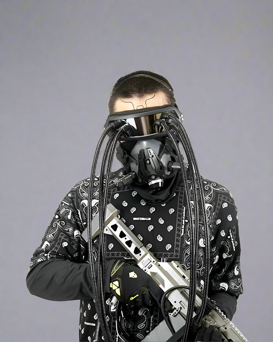 Dystopian Dreadlock Vision Gear -  cyberpunk mask - Futuristic Adjustable Dystopian Mask for Techwear Style - View 4