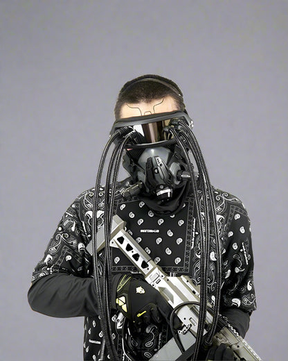 Dystopian Dreadlock Vision Gear -  cyberpunk mask - Futuristic Adjustable Dystopian Mask for Techwear Style - View 4