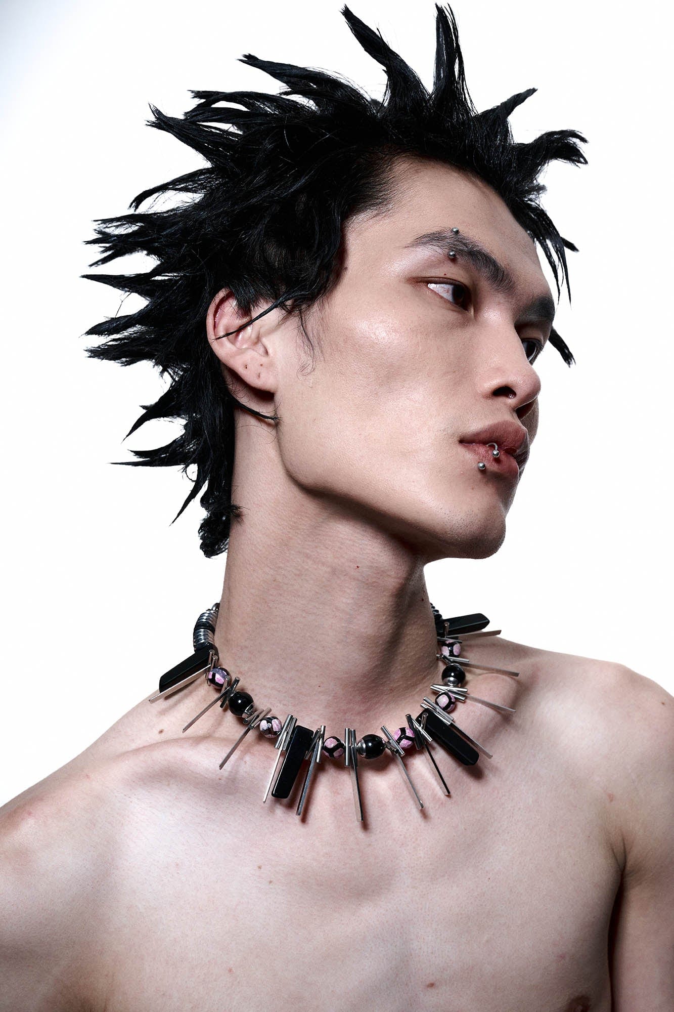 Edge of Annihilation Spike Necklace -  bold accessory - Futuristic Spike Necklace with Bold Metal and Beads - View 4