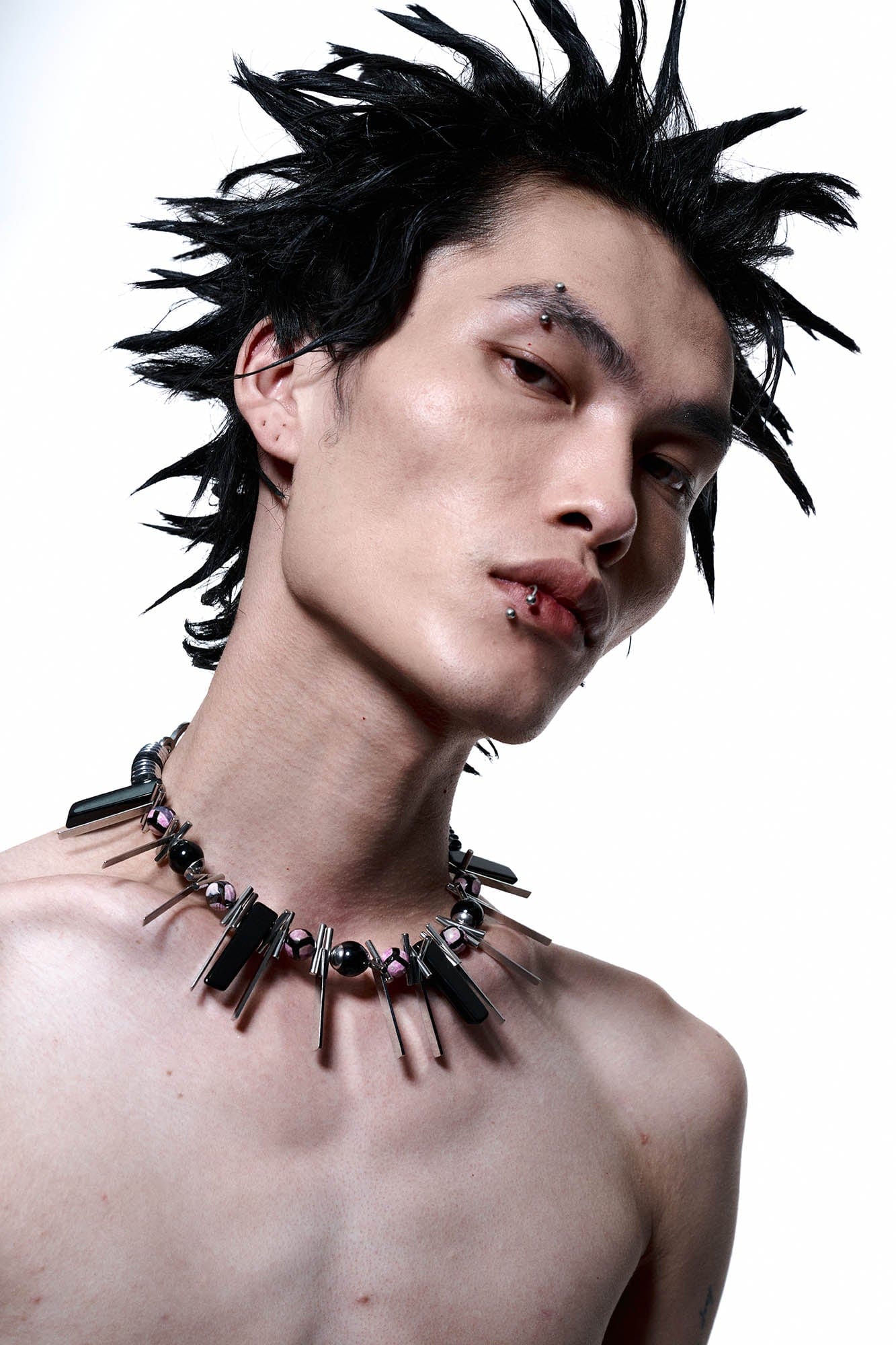Edge of Annihilation Spike Necklace -  futuristic jewelry - Futuristic Spike Necklace with Bold Metal and Beads - View 5