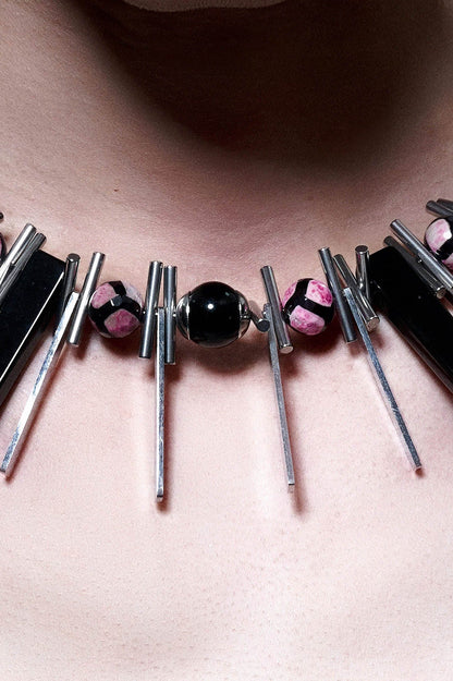 Edge of Annihilation Spike Necklace -  metal beads - Futuristic Spike Necklace with Bold Metal and Beads - View 6