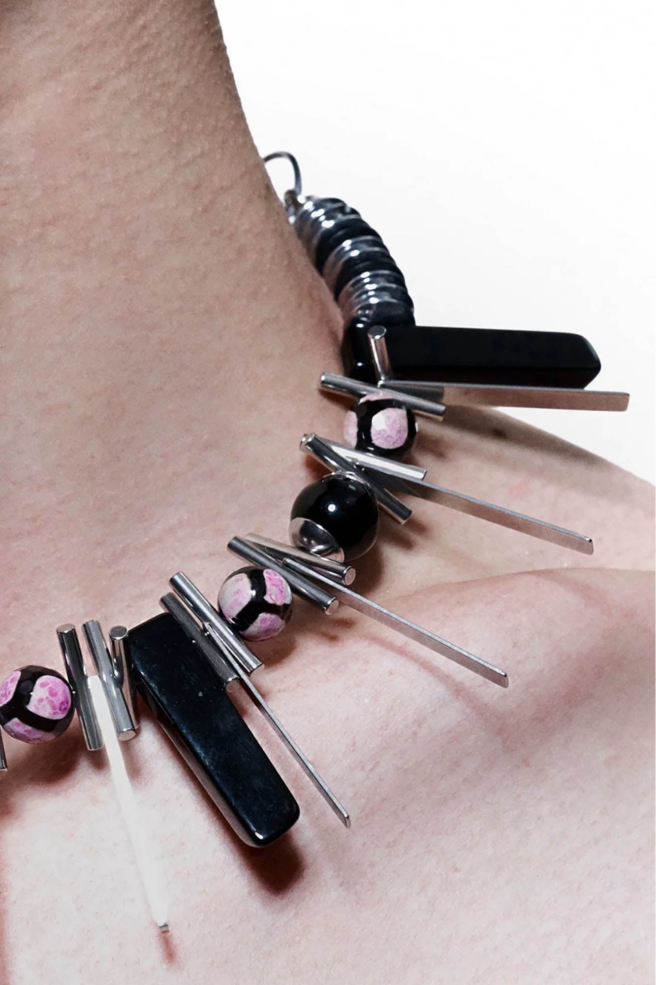 Edge of Annihilation Spike Necklace -  premium materials jewelry - Futuristic Spike Necklace with Bold Metal and Beads - View 7