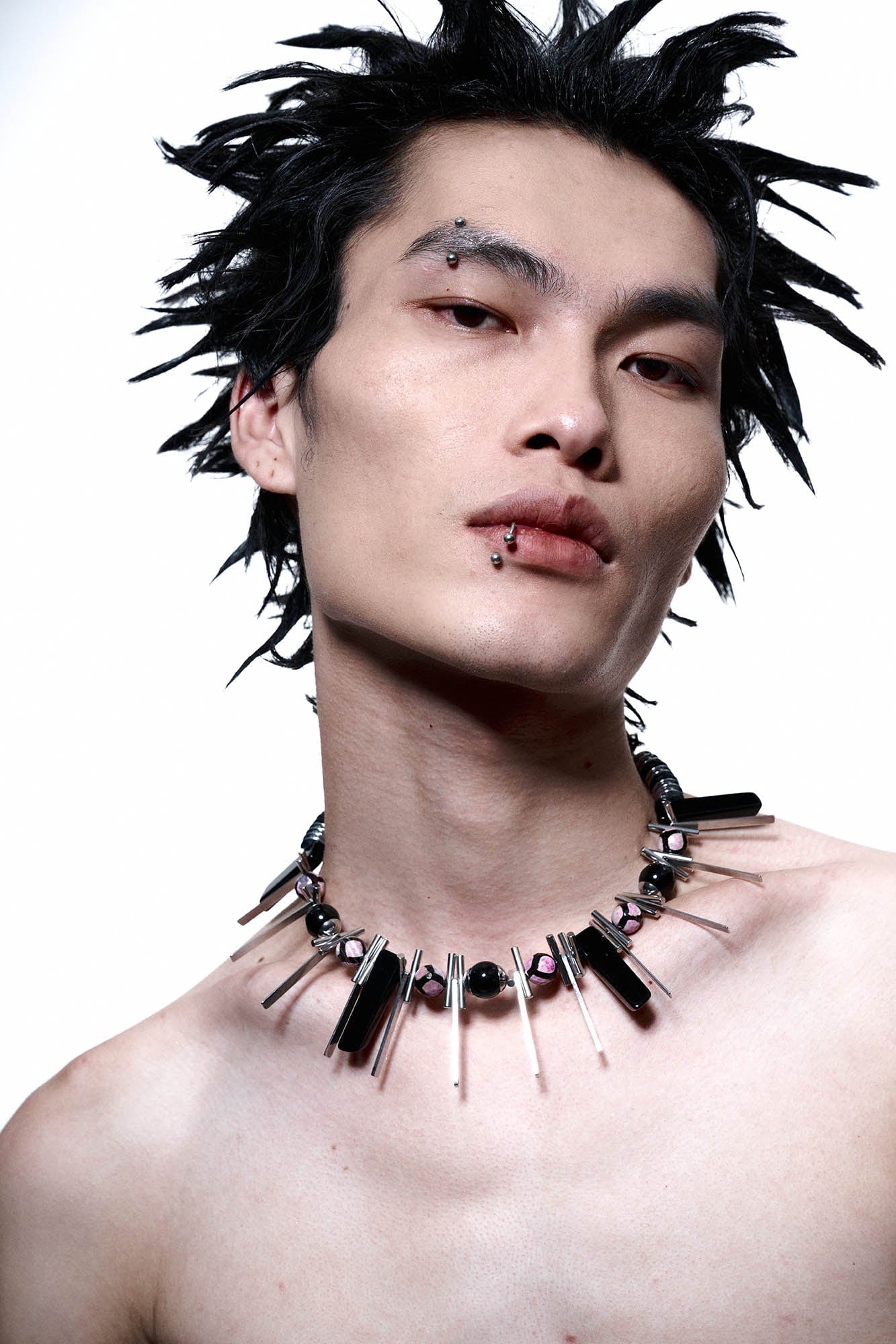 Edge of Annihilation Spike Necklace - spike necklace - Futuristic Spike Necklace with Bold Metal and Beads - View 3