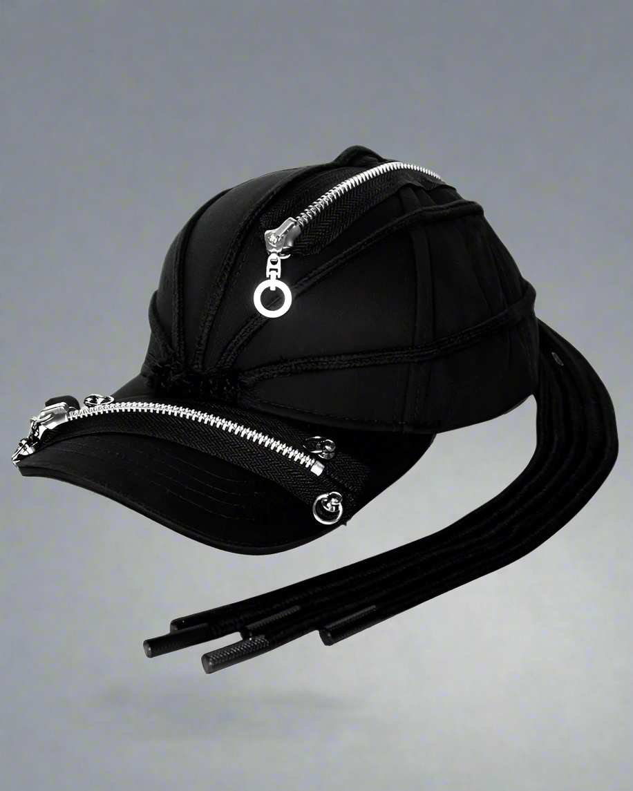 Edgy Black Braid Cap - black cap - Edgy Black Braid Cap for Stylish Streetwear Looks - Main view