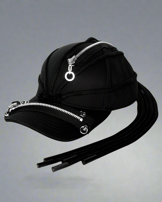 Edgy Black Braid Cap - black cap - Edgy Black Braid Cap for Stylish Streetwear Looks - Main view