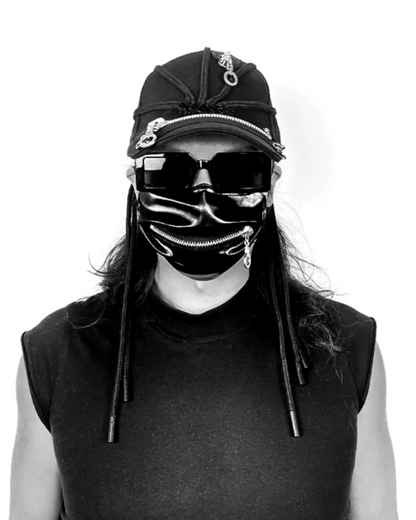 Edgy Black Braid Cap -  futuristic aesthetic - Edgy Black Braid Cap for Stylish Streetwear Looks - View 5