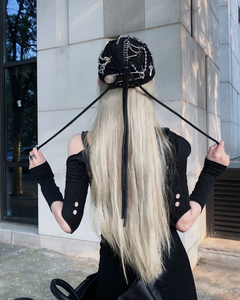 Edgy Black Dreadlock Punk Cap -  black cap - Edgy Black Dreadlock Punk Cap for Unique Street Style - View 10