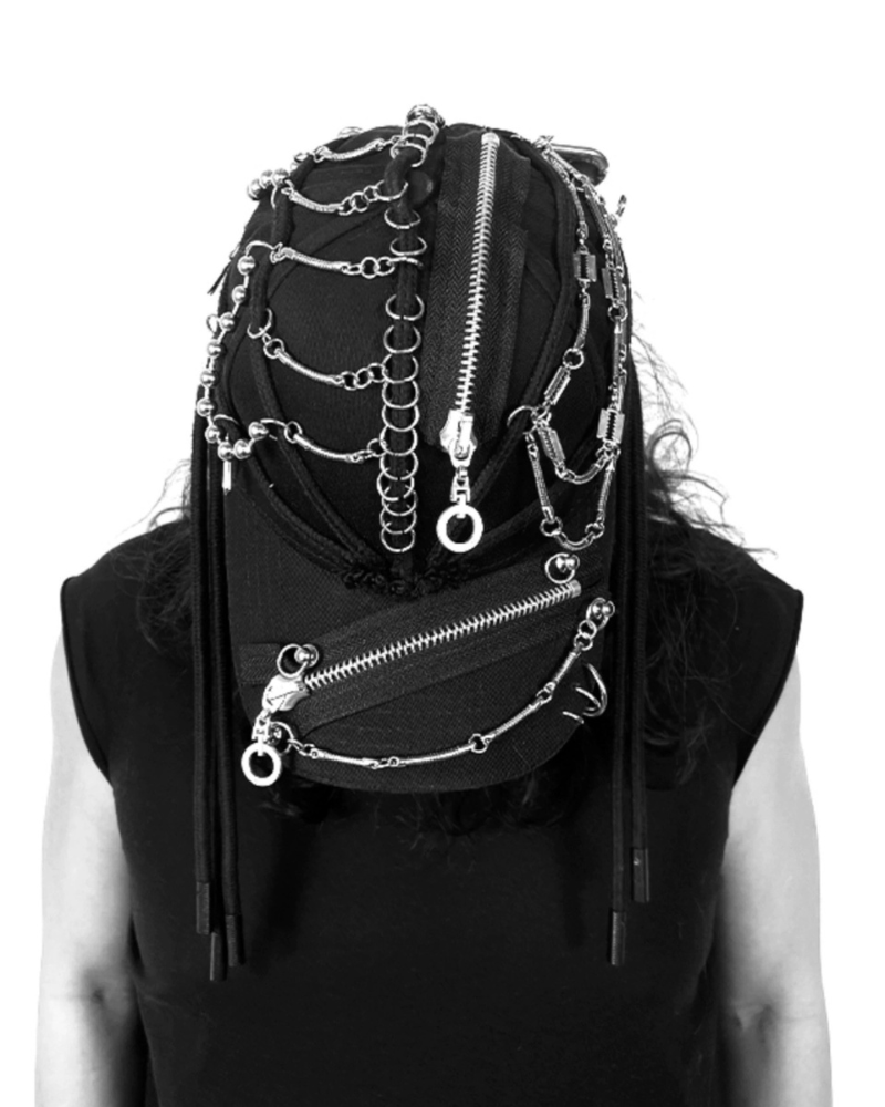 Edgy Black Dreadlock Punk Cap -  black cap - Edgy Black Dreadlock Punk Cap for Unique Street Style - View 3