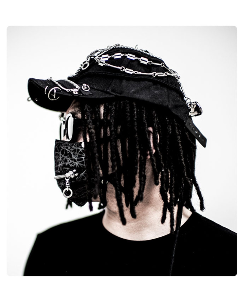 Edgy Black Dreadlock Punk Cap -  urban streetwear hat - Edgy Black Dreadlock Punk Cap for Unique Street Style - View 7