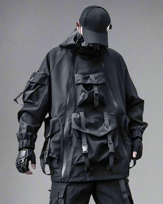 Edgy Cyberpunk Hooded Jacket - durable outdoor jacket - Edgy Cyberpunk Hooded Jacket for Outdoor Adventures - Main view