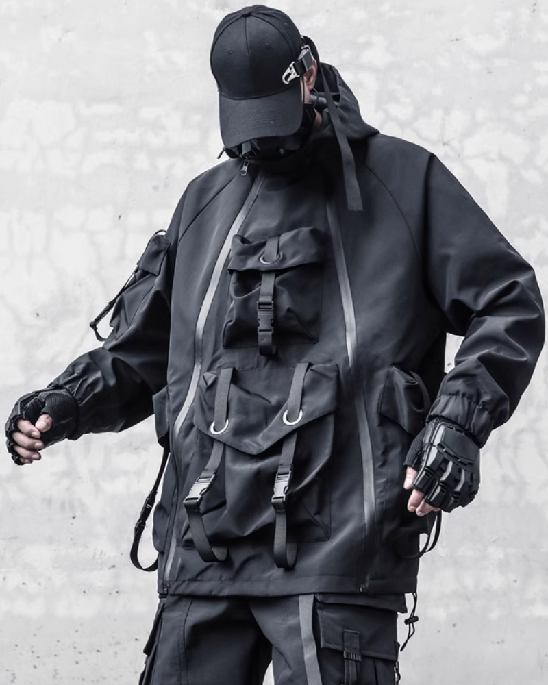 Edgy Cyberpunk Hooded Jacket -  futuristic design - Edgy Cyberpunk Hooded Jacket for Outdoor Adventures - View 4