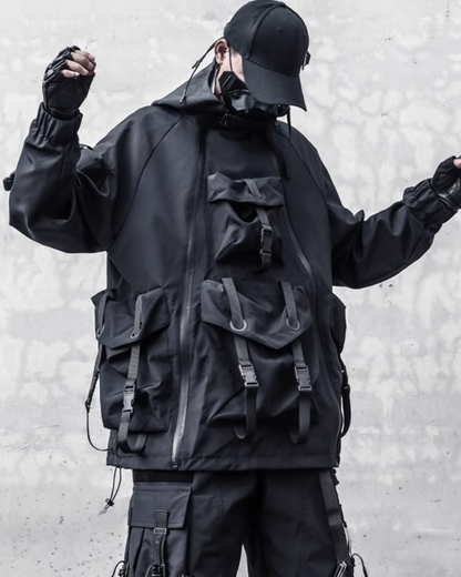 Edgy Cyberpunk Hooded Jacket -  high-quality polyester jacket - Edgy Cyberpunk Hooded Jacket for Outdoor Adventures - View 5
