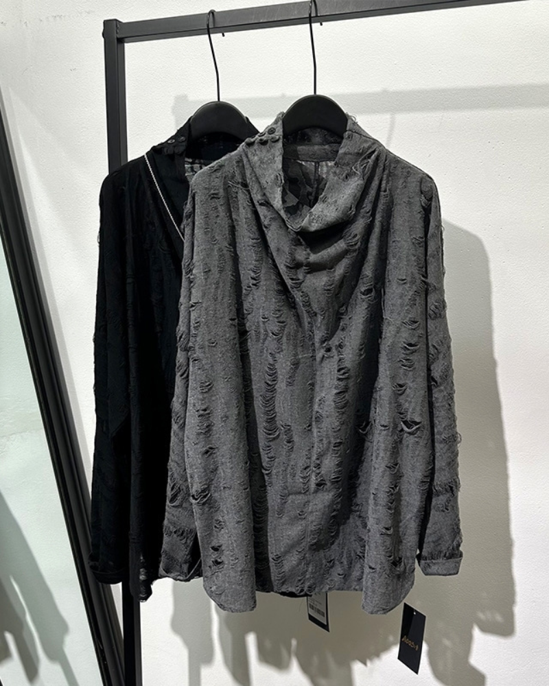 Edgy Distressed High Collar Sweatshirt -  comfortable sweatshirt - Edgy Distressed High Collar Sweatshirt for Bold Style - View 3