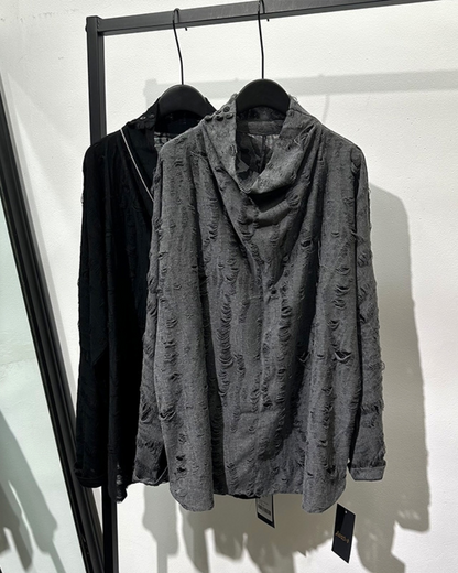 Edgy Distressed High Collar Sweatshirt -  comfortable sweatshirt - Edgy Distressed High Collar Sweatshirt for Bold Style - View 3