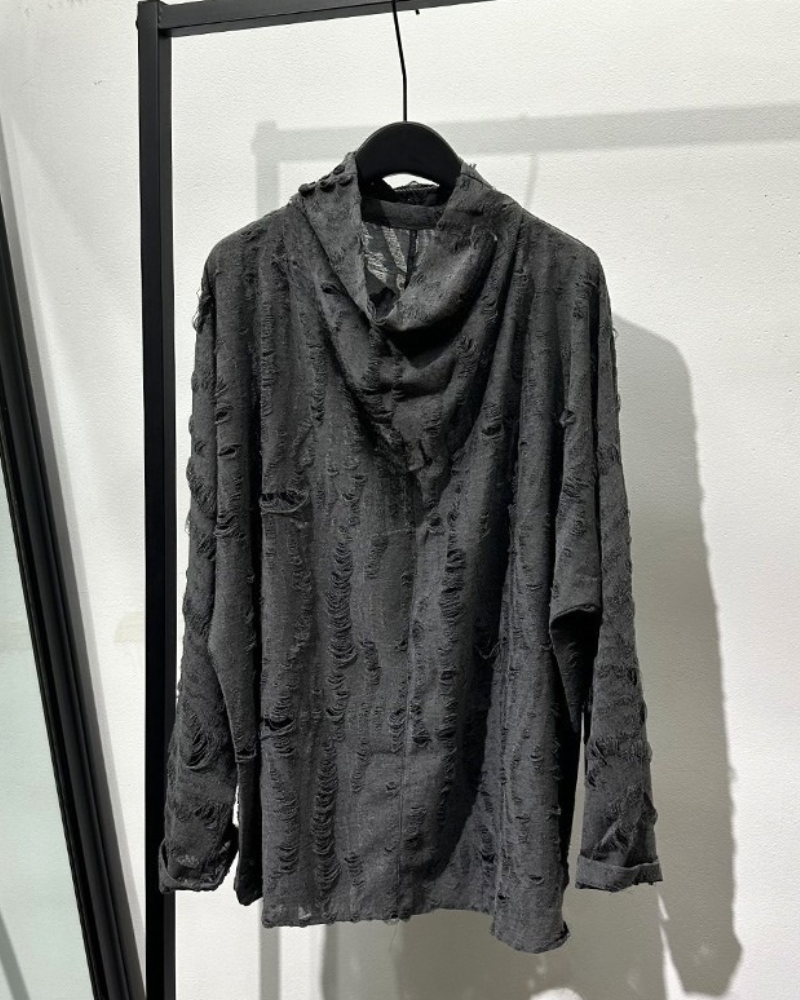 Edgy Distressed High Collar Sweatshirt -  distressed sweatshirt - Edgy Distressed High Collar Sweatshirt for Bold Style - View 4