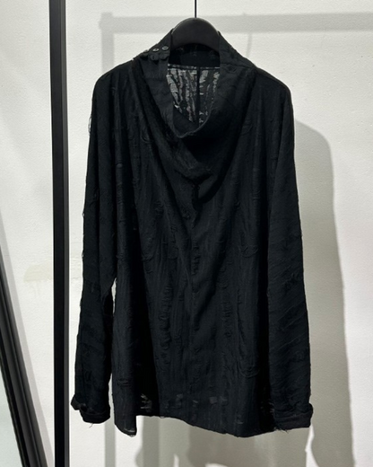 Edgy Distressed High Collar Sweatshirt -  futuristic style - Edgy Distressed High Collar Sweatshirt for Bold Style - View 5
