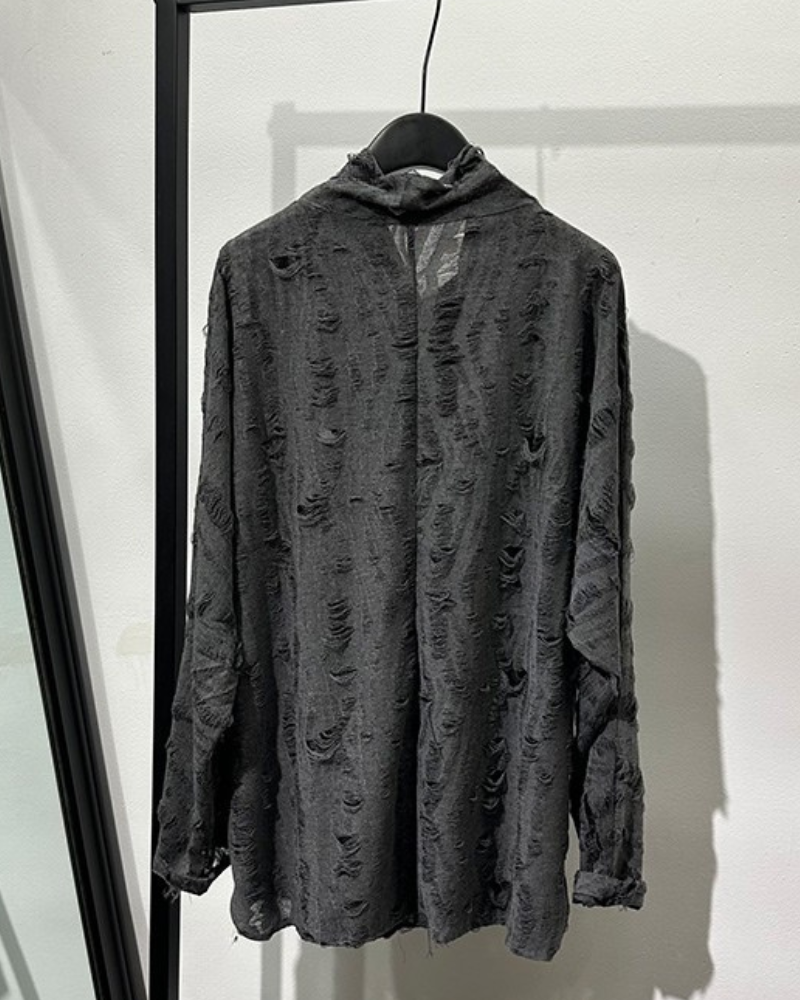 Edgy Distressed High Collar Sweatshirt -  rugged design - Edgy Distressed High Collar Sweatshirt for Bold Style - View 6
