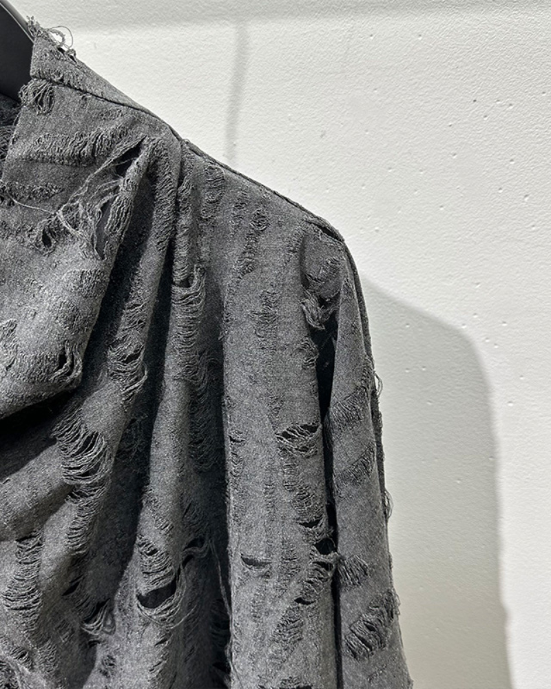 Edgy Distressed High Collar Sweatshirt -  techwear fashion - Edgy Distressed High Collar Sweatshirt for Bold Style - View 9