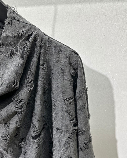 Edgy Distressed High Collar Sweatshirt -  techwear fashion - Edgy Distressed High Collar Sweatshirt for Bold Style - View 9