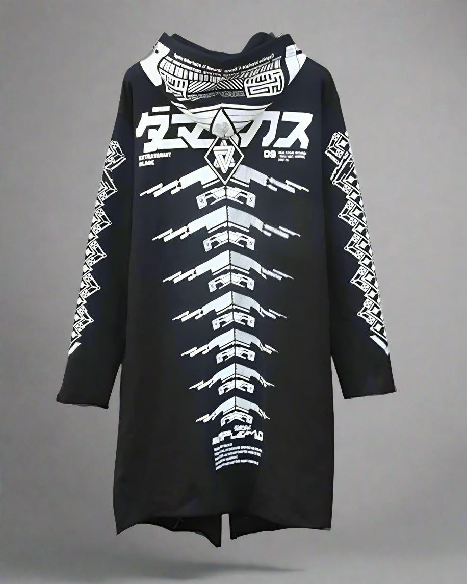Edgy Futuristic Dark Long Coat - black coat - Futuristic Dark Long Coat for Stylish Urban Wear - View 9