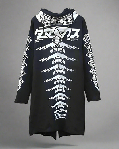 Edgy Futuristic Dark Long Coat - black coat - Futuristic Dark Long Coat for Stylish Urban Wear - View 9