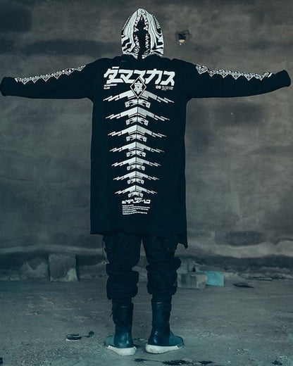 Edgy Futuristic Dark Long Coat - cyberpunk coat - Futuristic Dark Long Coat for Stylish Urban Wear - View 2