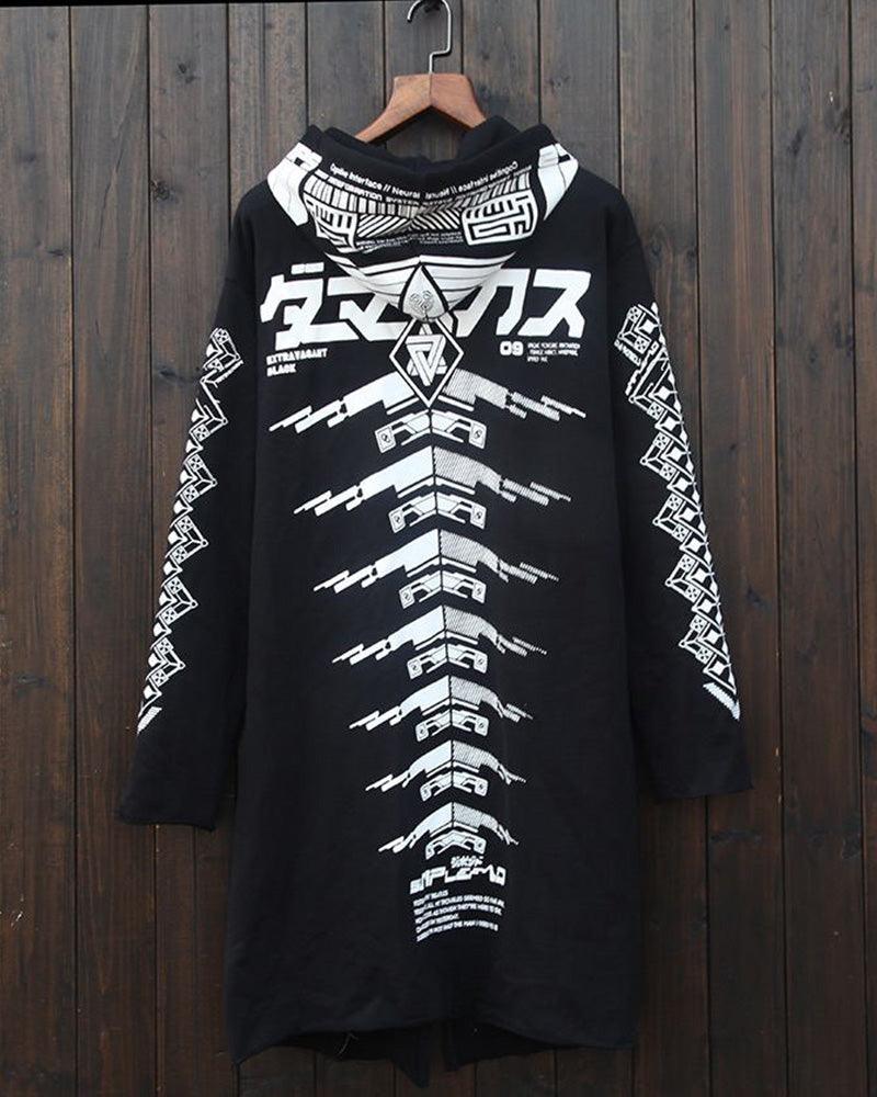 Edgy Futuristic Dark Long Coat -  streetwear - Futuristic Dark Long Coat for Stylish Urban Wear - View 12