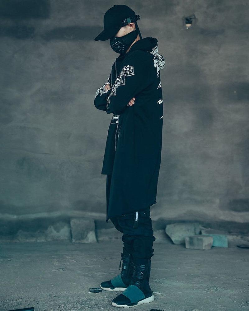 Edgy Futuristic Dark Long Coat -  streetwear - Futuristic Dark Long Coat for Stylish Urban Wear - View 4