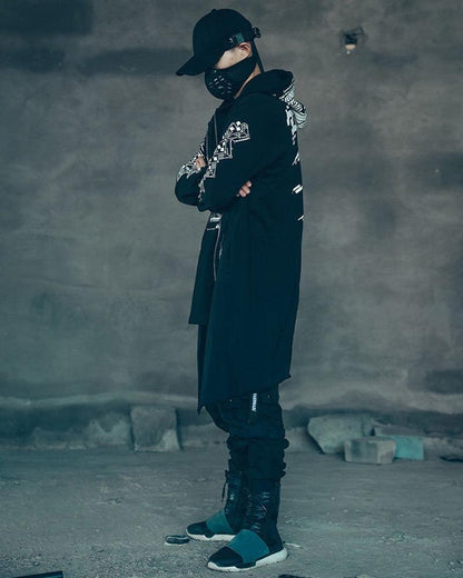 Edgy Futuristic Dark Long Coat -  streetwear - Futuristic Dark Long Coat for Stylish Urban Wear - View 4
