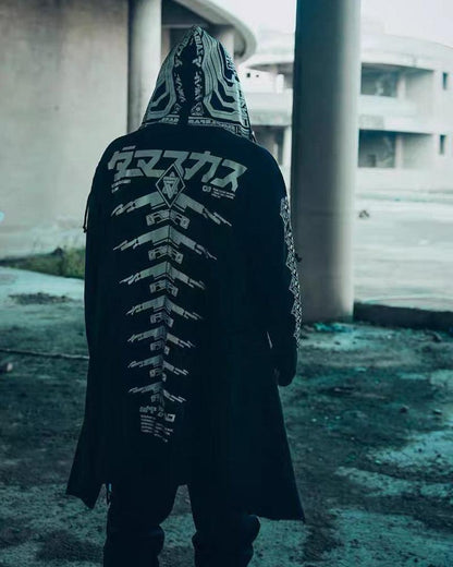 Edgy Futuristic Dark Long Coat -  urban edgy fashion - Futuristic Dark Long Coat for Stylish Urban Wear - View 7