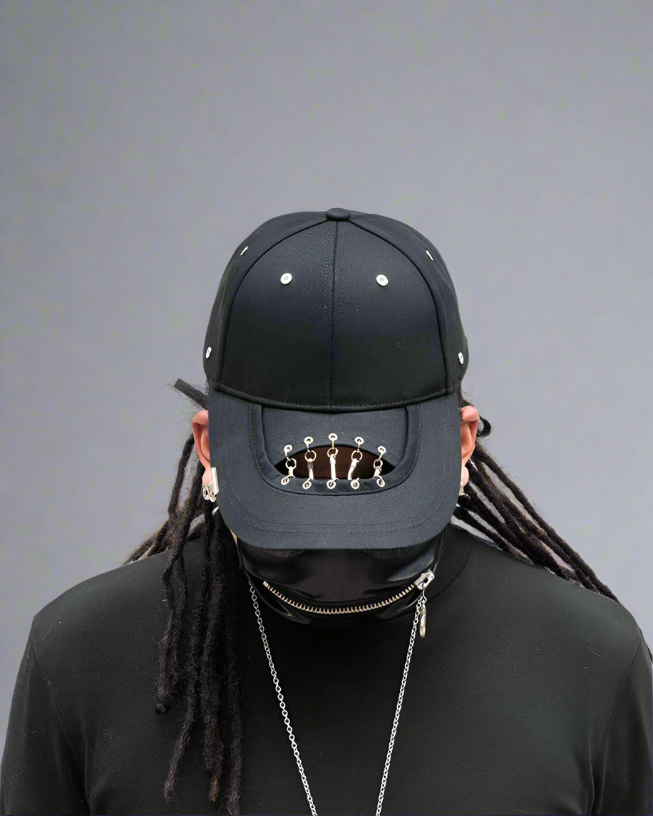 Edgy Hollow Chain Black Cap -  baseball cap - Edgy Hollow Chain Black Cap for Street Style - View 4