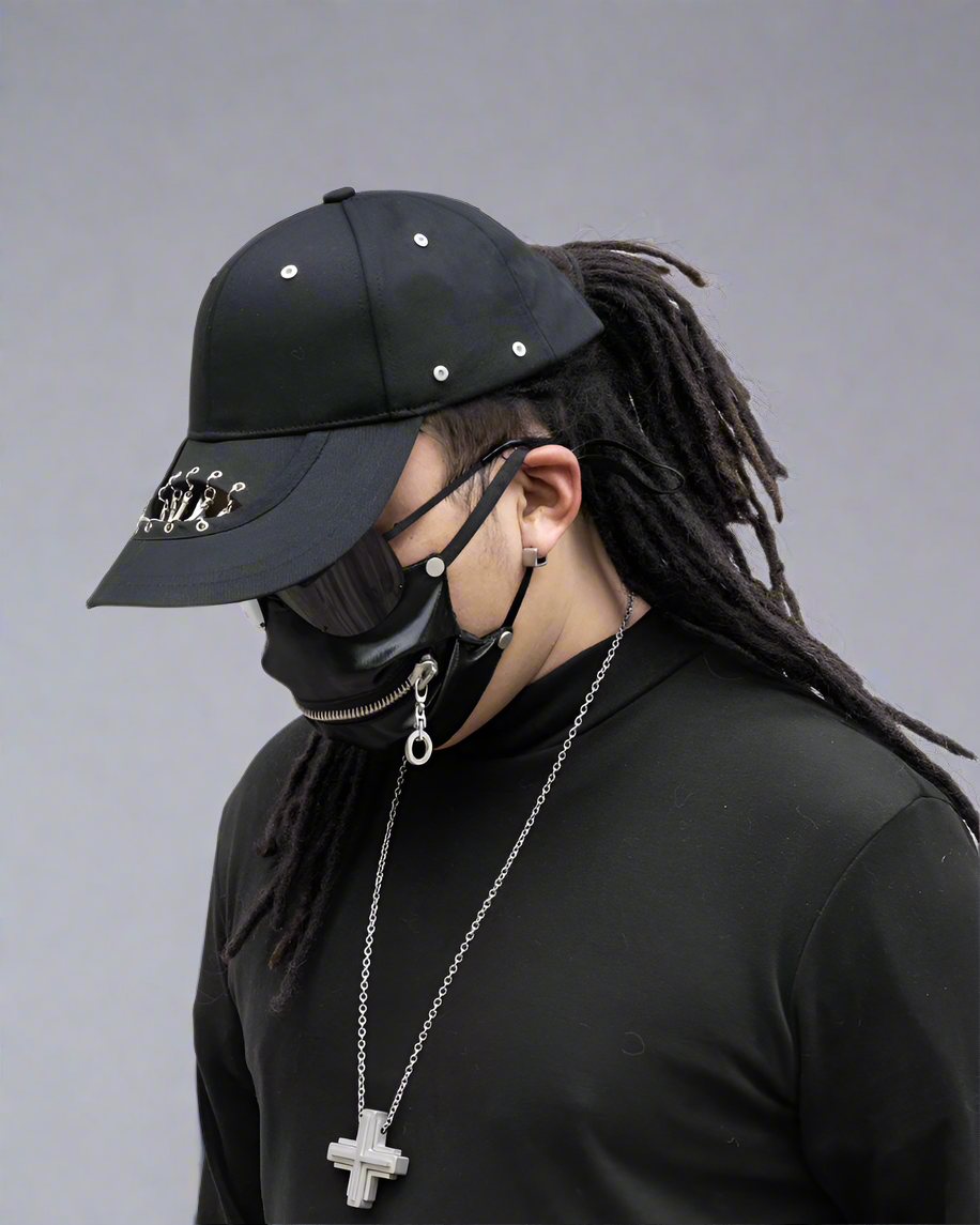 Edgy Hollow Chain Black Cap - streetwear cap - Edgy Hollow Chain Black Cap for Street Style - View 2