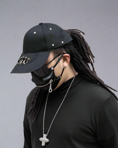 Edgy Hollow Chain Black Cap - streetwear cap - Edgy Hollow Chain Black Cap for Street Style - View 2