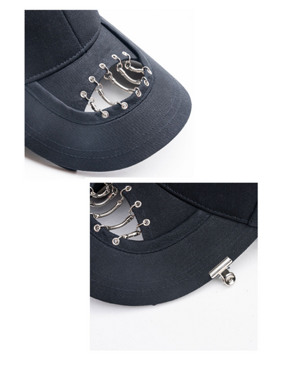 Edgy Hollow Chain Black Cap - streetwear cap - Edgy Hollow Chain Black Cap for Street Style - View 9