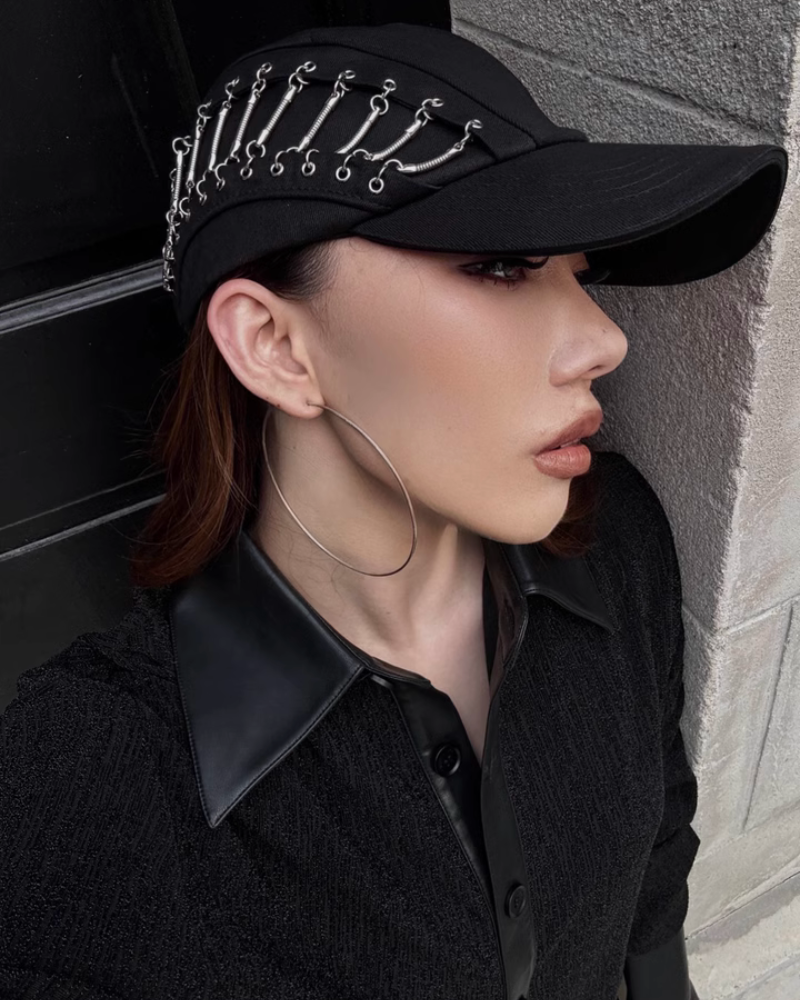 Edgy Hollow Chain Cap -  punk cap - Edgy Hollow Chain Cap for a Unique Street Style - View 5