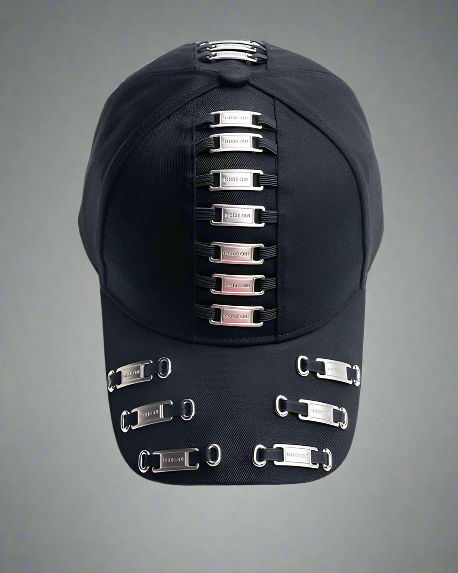 Edgy Metal Plate Cap -  black hat - Street Punk Metal Plate Baseball Cap with Unique Design - View 5