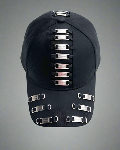Edgy Metal Plate Cap -  black hat - Street Punk Metal Plate Baseball Cap with Unique Design - View 5