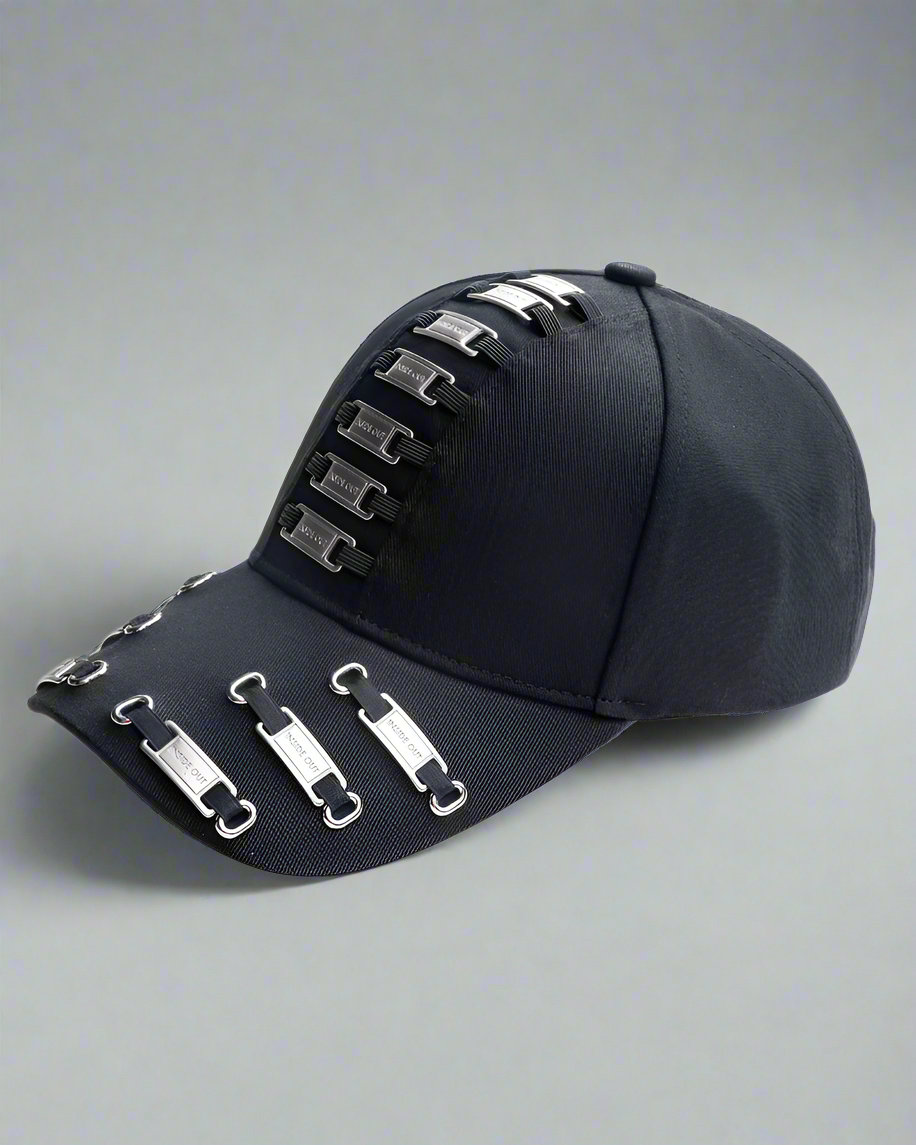 Edgy Metal Plate Cap - edgy cap - Street Punk Metal Plate Baseball Cap with Unique Design - Main view