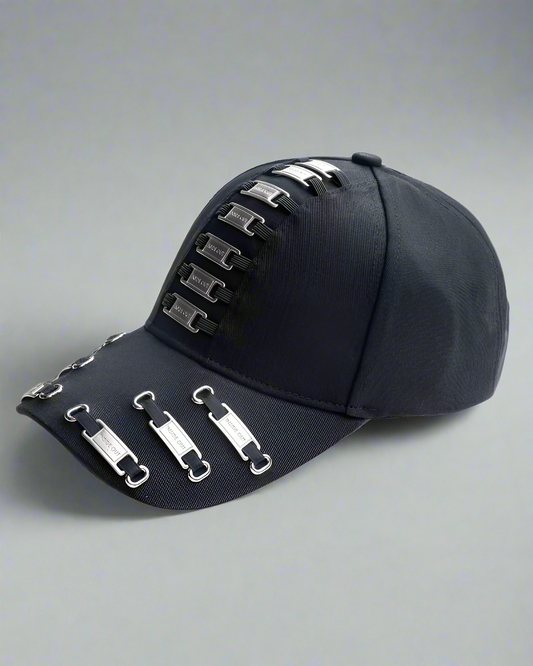 Edgy Metal Plate Cap - edgy cap - Street Punk Metal Plate Baseball Cap with Unique Design - Main view