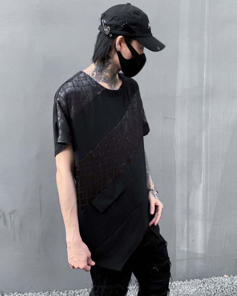 Edgy Patchwork Hem Tee -  black shirt - Edgy Patchwork Hem Tee for Urban Techwear Style - View 5