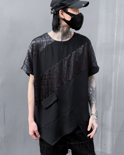 Edgy Patchwork Hem Tee - edgy t-shirt - Edgy Patchwork Hem Tee for Urban Techwear Style - View 2