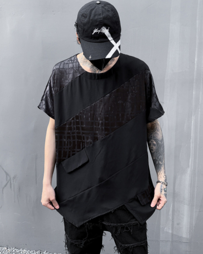 Edgy Patchwork Hem Tee - New Arrivals - Edgy Patchwork Hem Tee for Urban Techwear Style - View 3