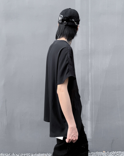 Edgy Patchwork Hem Tee - Summer Techwear - Edgy Patchwork Hem Tee for Urban Techwear Style - View 4