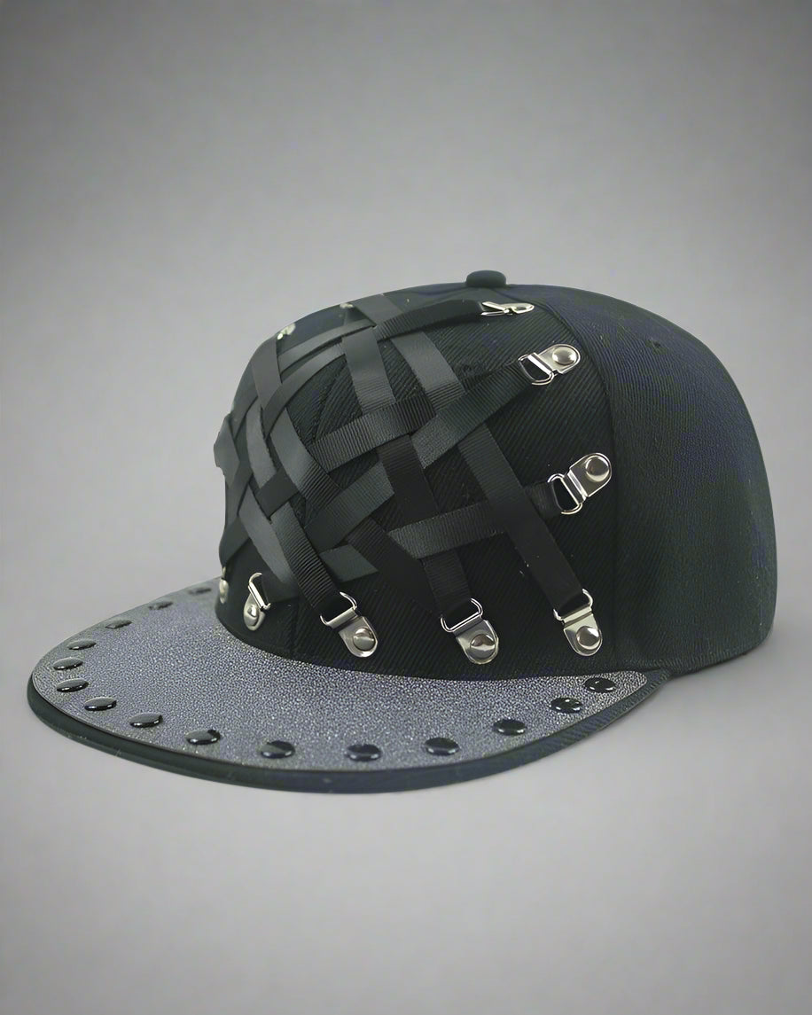 Edgy Rivet Strap Cap -  black cap - Stylish Black Rivet Strap Cap for Comfort and Durability - View 3