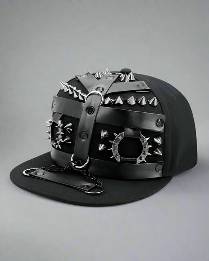 Edgy Rivet Strap Cap - comfortable cap - Stylish Black Rivet Strap Cap for Comfort and Durability - Main view